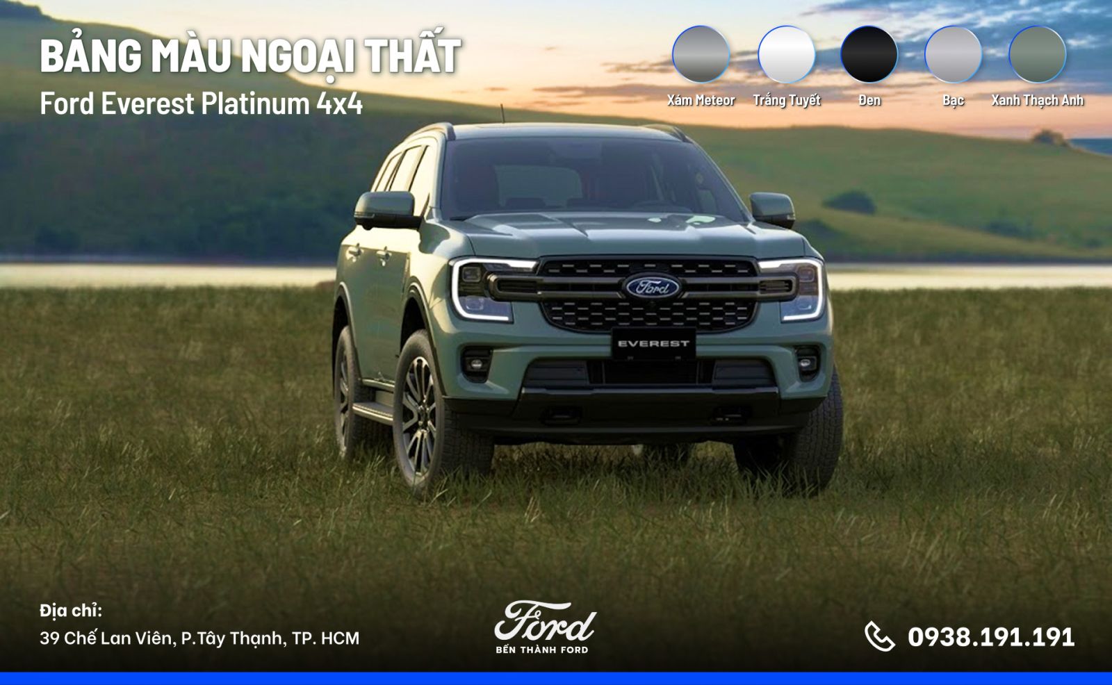 Ford Everest Platinum 4x4 MỚI 2026 bảng màu xe