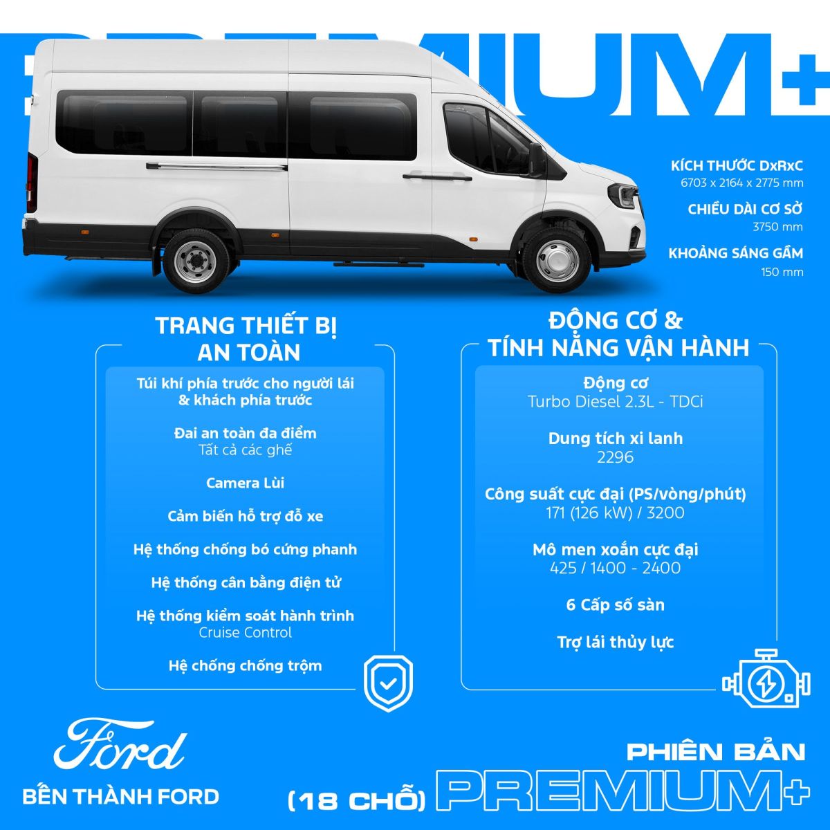 Ford Transit Premium+ 18 chỗ thế hệ mới